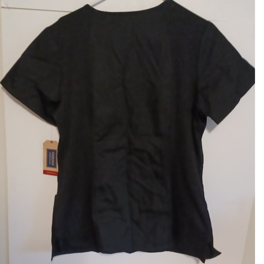 Cherokee NEW With Tags Scrub Top Womens L Black Rib Knit Panels Pockets WW645 - Picture 7 of 7